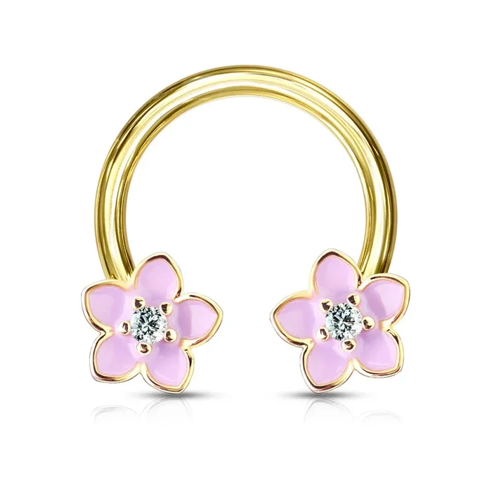 14g Pink Enamel Flower Nipple Horseshoe – Single