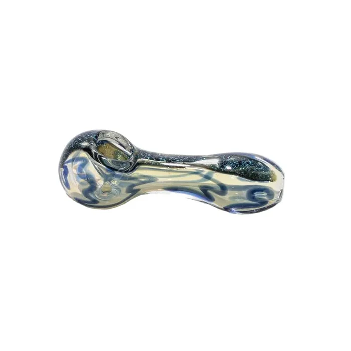 5 ” Metallic Sparkle Glass Hand Pipe with Blue Swirl – (1 Count)