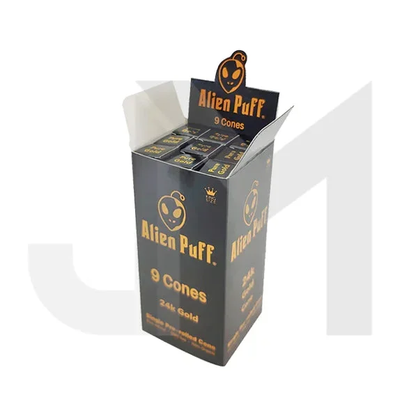 9 Alien Puff Black & Gold King Size Pre-Rolled Cones with 24K Gold (HP194AP)