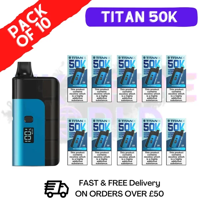 Blue Raspberry Titan X 50000 Puff Pod Kit Box Of 10