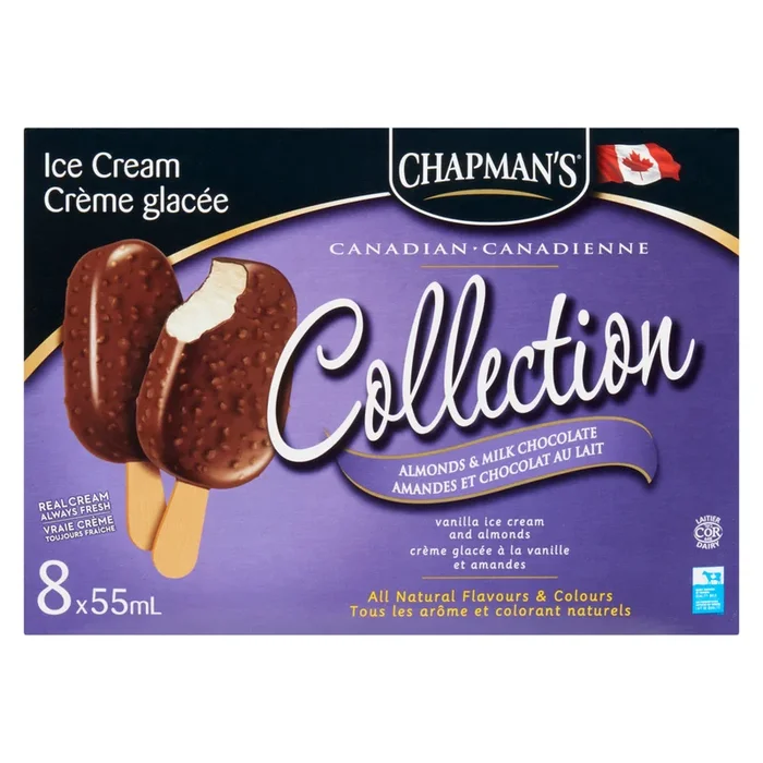 Chapman’s Canadian Collection Almonds & Milk Chocolate Ice Cream, 8-Pack, 55 ml
