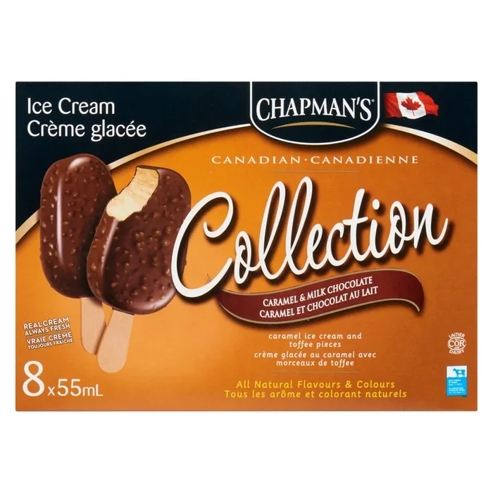 Chapman’s Collection Caramel and Milk Chocolate Ice Cream Bars, 8-Pack, 55 ml