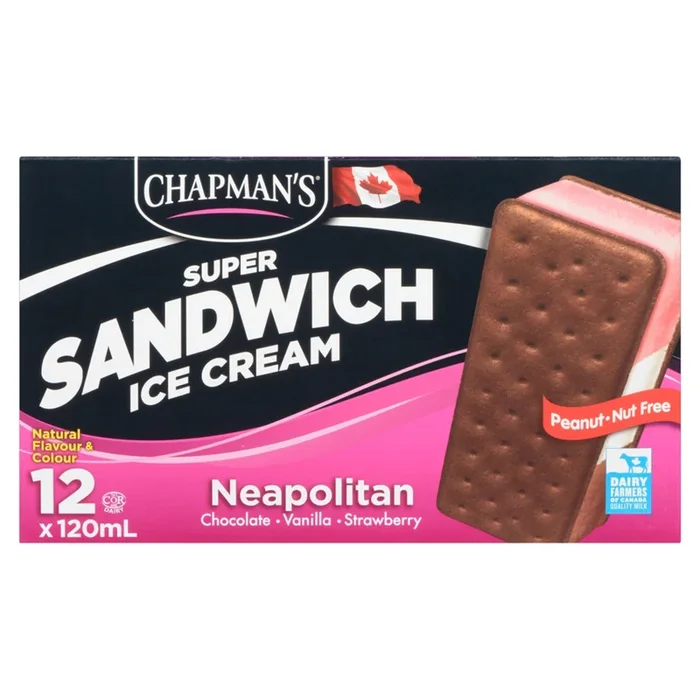 Chapman’s Neapolitan Ice Cream Super Sandwich, 12-Pack, 120-ml