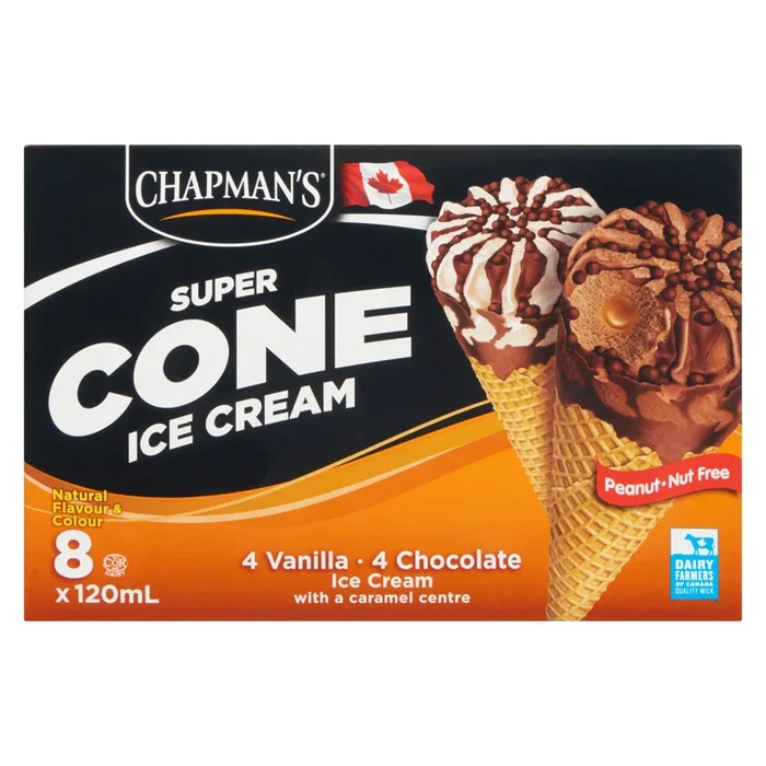 Chapman’s Vanilla Chocolate Ice Cream Super Cones, 8-Pack, 120-ml