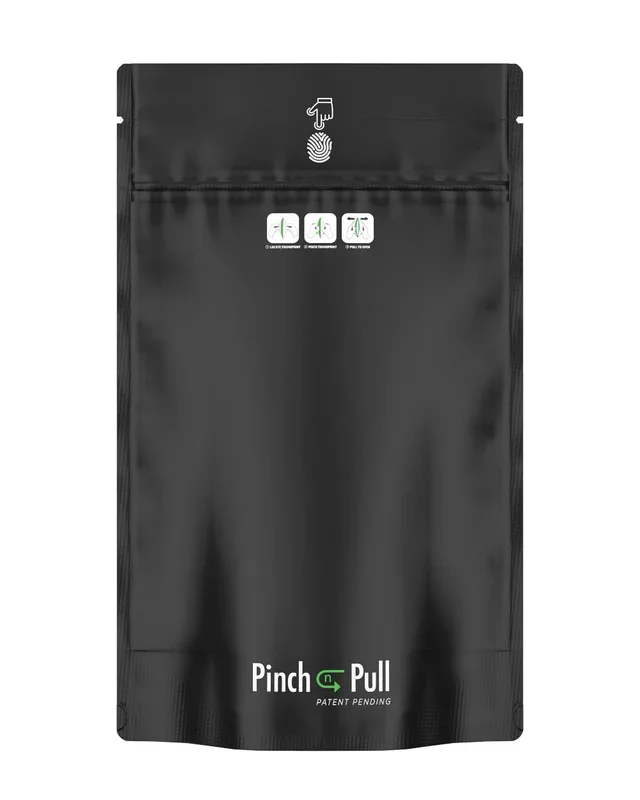 Child Resistant & Tamper Evident | Pinch N Pull Matte Black Mylar PCR Bags | 6in x 9.8in – 28g – 250 Count