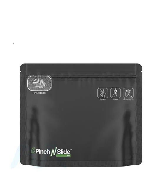 Child Resistant & Tamper Evident | Pinch N Slide 3.0 Matte Black PCR Mylar Exit Bags | 8in x 6.7in – 28g – 250 Count