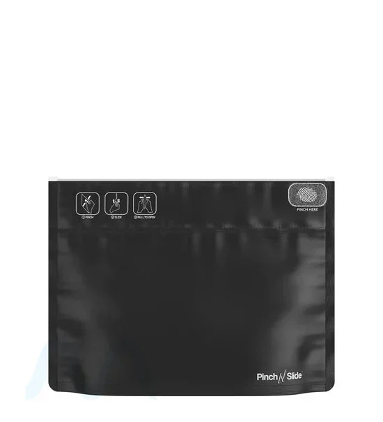 Child Resistant | Pinch N Slide ASTM Matte Black Mylar Exit Bags | 12in x 9in – 56g – 250 Count