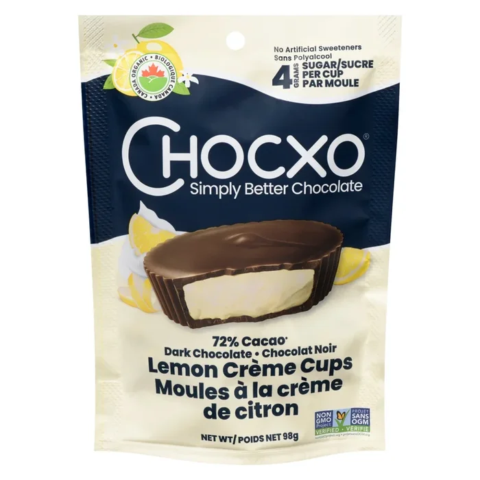 Chocxo Organic Dark Chocolate Lemon Crème Cups, 98 g