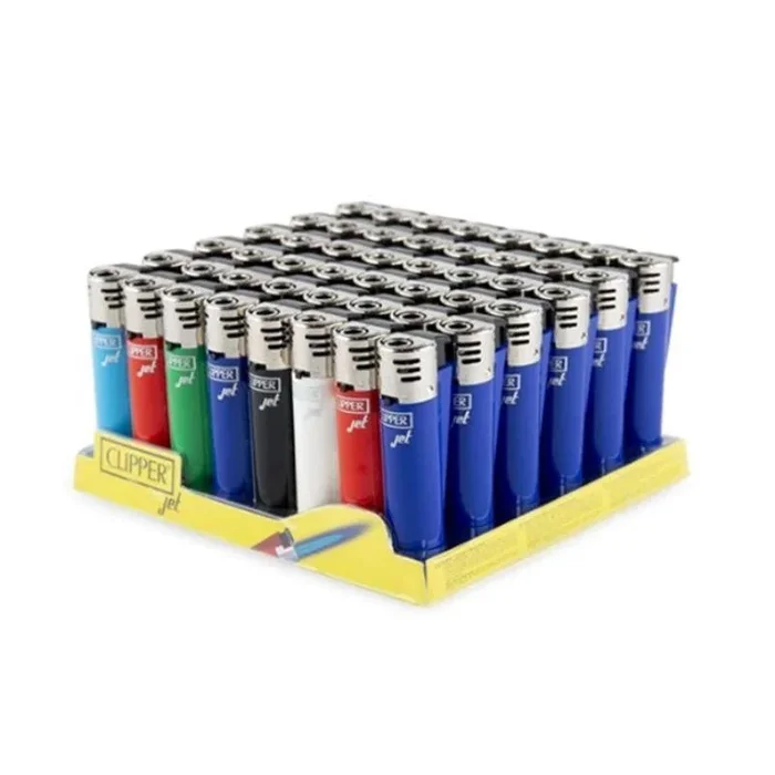 Clipper Lighter with Jet Flame, Solid Assorted Colors, Pack of 48, 240, or 480 Lighters