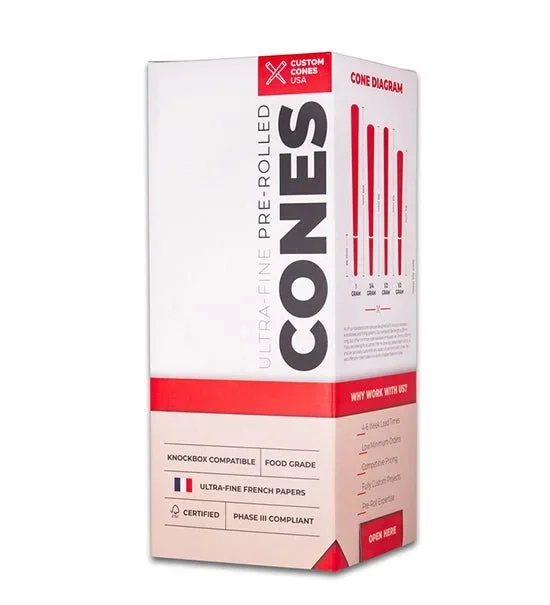 CUSTOM CONES | 1 1/4 Size Pre-Rolled Cones w/ Filter Tip | 84mm – Bleached White Paper – 900 Count