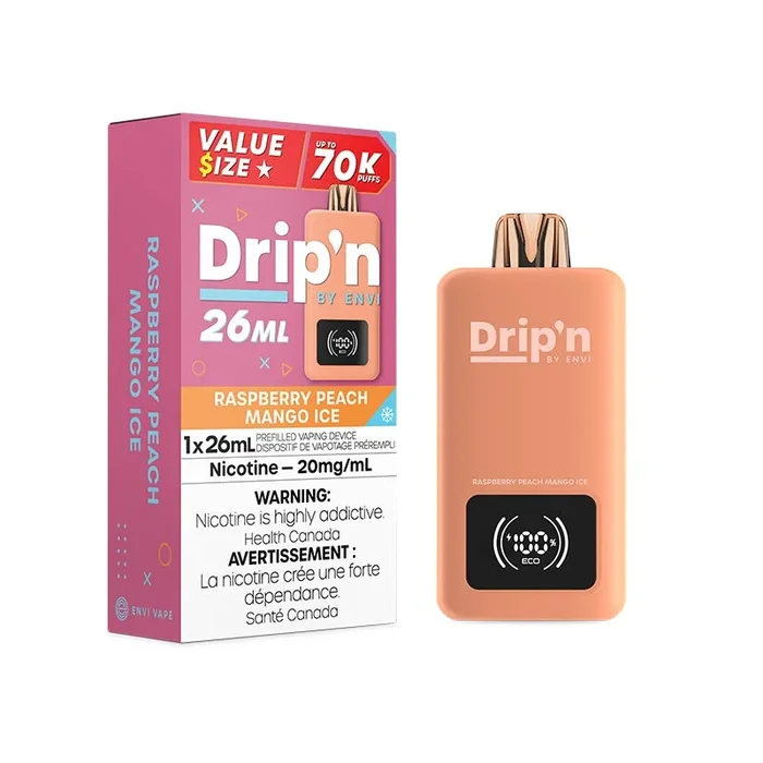 Drip’n by Envi 26ML Disposable – Raspberry Peach Mango Ice (ON)