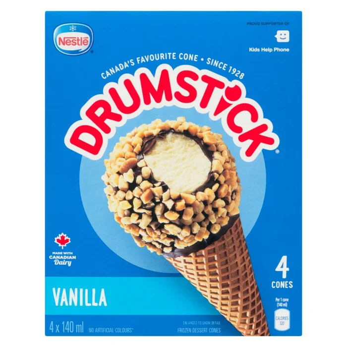 Drumstick Vanilla Frozen Dessert Cones, 4-Pack, 140-ml
