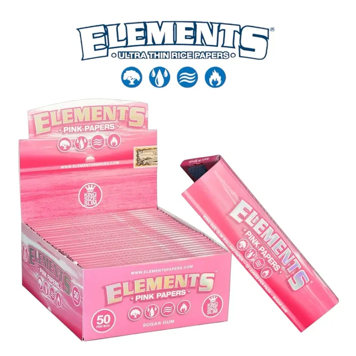 Elements Rolling Paper Pink King Slim – 50ct