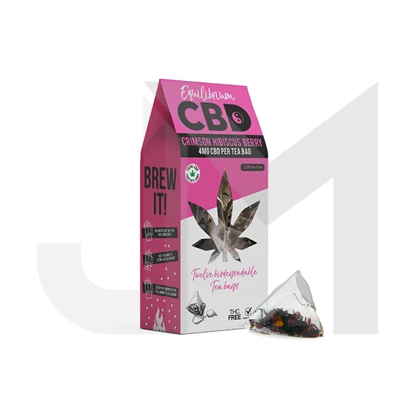 Equilibrium CBD Full Spectrum Crimson Hibiscus Berry Tea Bags Box of 12 (Buy 1 Get 1 Free)