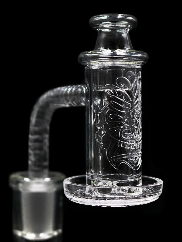 Etched Oni Mask Quartz Blender Banger with Cap, Pearl, and Bullet Combo (14mm)