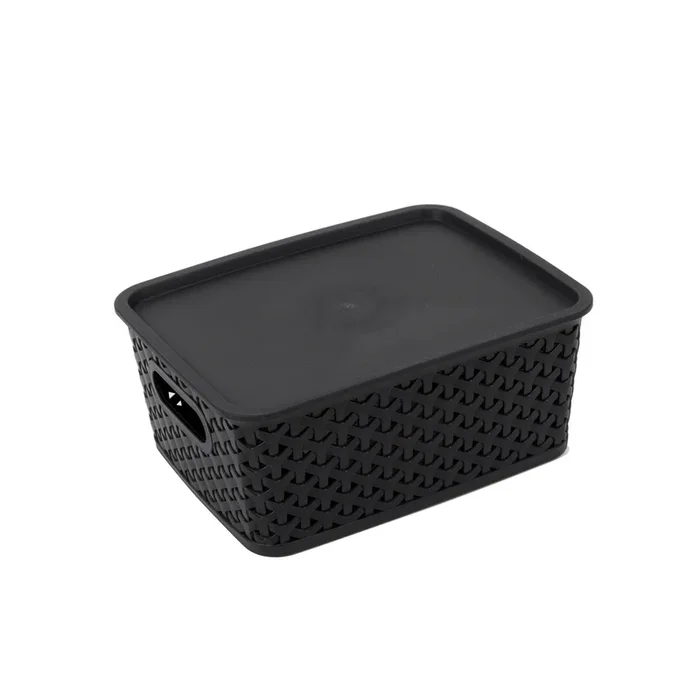 Giant Value Woven Plastic Bin With Lid, Small
