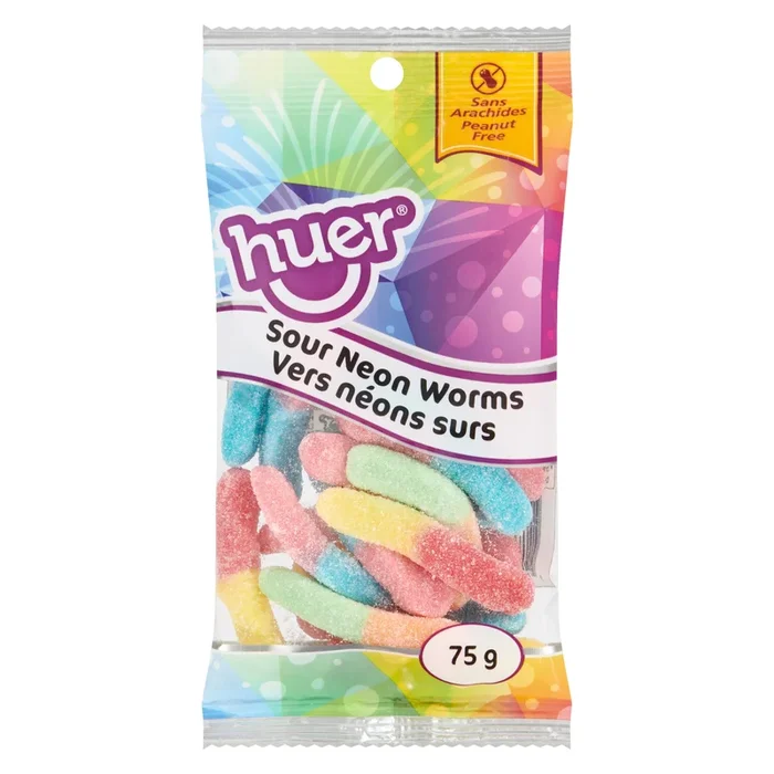 Huer Sour Neon Worms, 75-g