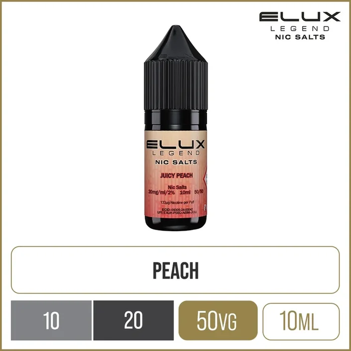 Juicy Peach ELUX Legend Nic Salts E-Liquid 10ml
