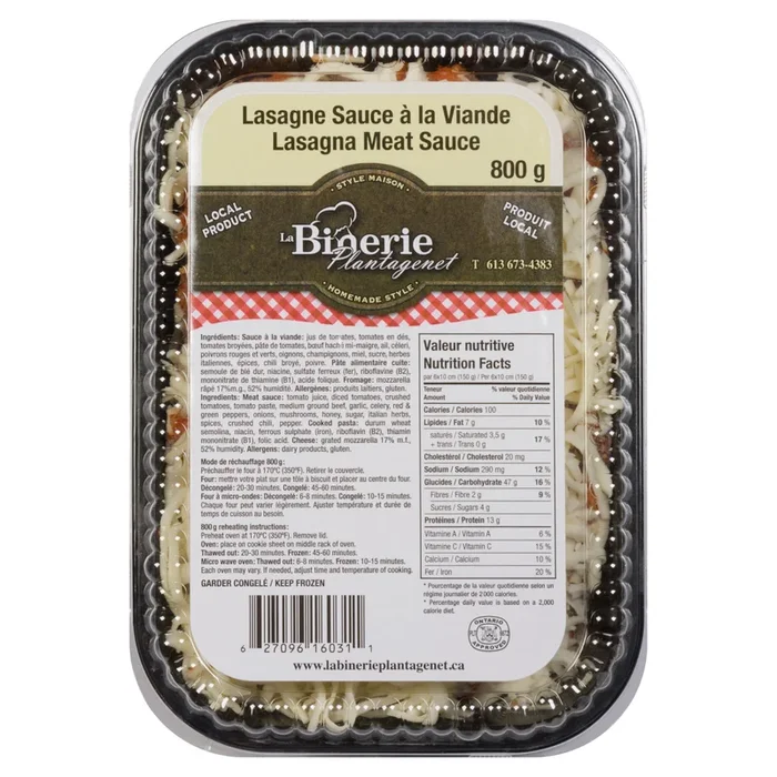 La Binerie Plantagenet Meat Sauce Lasagna, 800-g