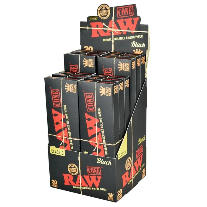 RAW Black Pre Rolled Cones 20 Pack King Size & 1 1/4