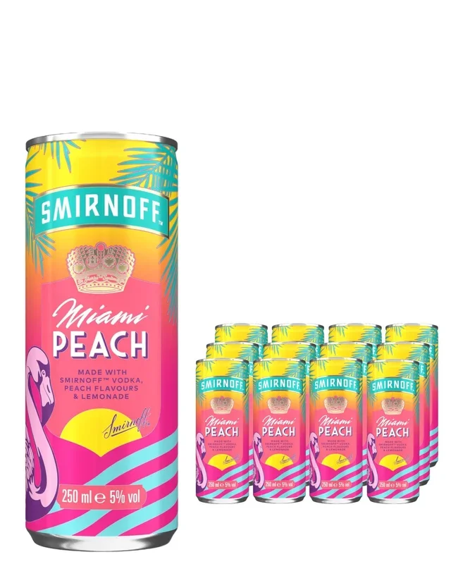 Smirnoff Miami Peach Premixed Can Multipack, 12 x 250 ml