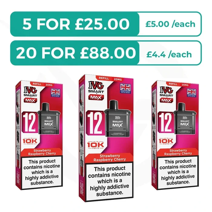 Strawberry Raspberry Cherry Prefilled Pods By IVG Smart Max + Refill Containers