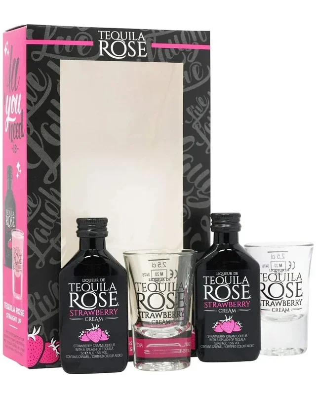 Tequila Rose Strawberry Cream Liqueur with Shot Glass, 2 x 5 cl