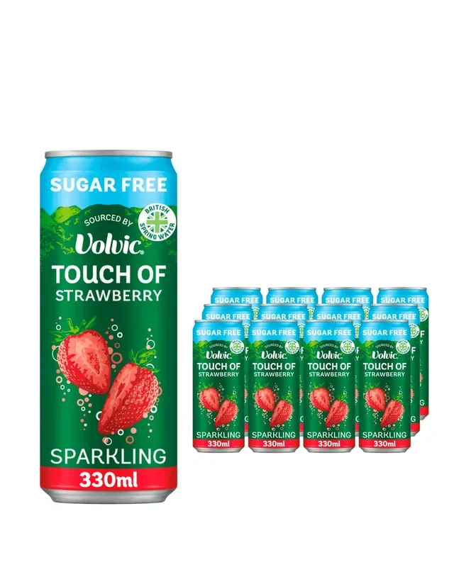 Volvic Touch Of Strawberry Sparkling Sugar Free Flavoured Water Can Multipack, 12 x 300 ml
