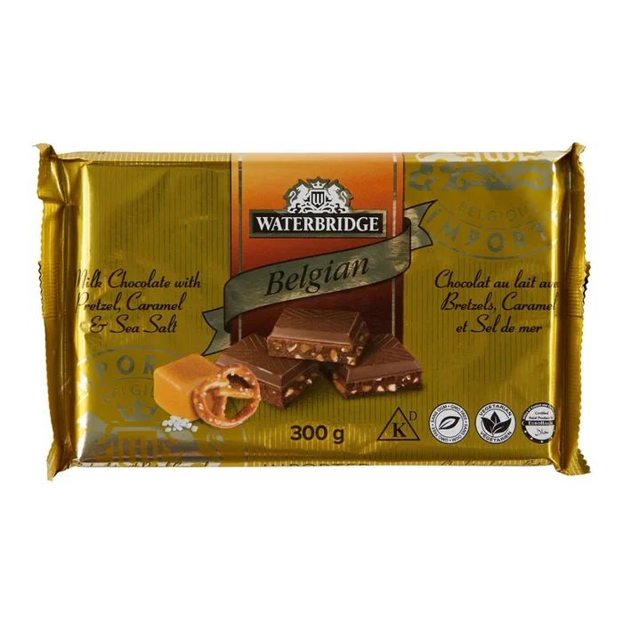 Waterbridge Belgian Milk Chocolate with Pretzel, Caramel and Sea Salt, 300 g
